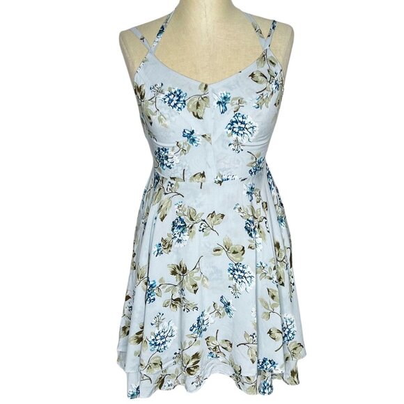 UO Kimchi Blue Dress Womens Size 0 Blue Scarlett Fit & Flare Strappy Floral - Picture 3 of 6